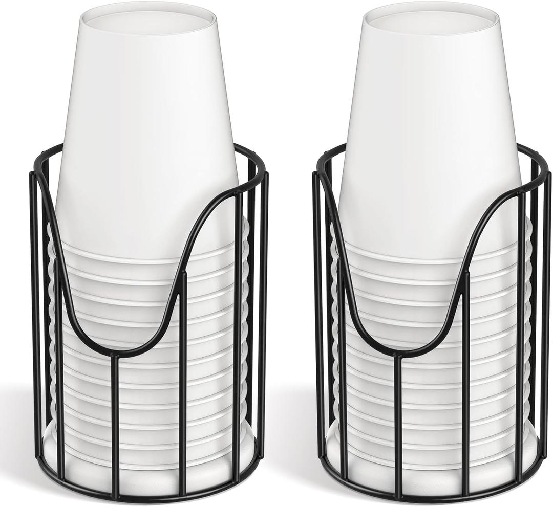 Luxspire Bathroom Cup Dispenser, 3-5oz Dixie Cup Dispenser, Metal Dixie Cup Holder, Disposable Paper Cup Holder for Bathroom, Cotton Pad Holder, Guest Bathroom Essentials, Black, 2 Pack