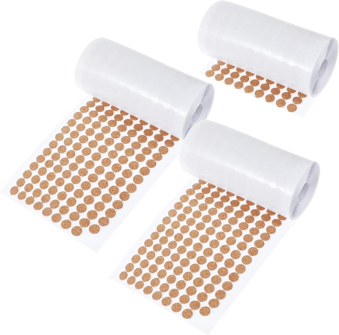 4200 Pcs 3/8 Inch Self Adhesive Cork Pads, 3 Roll Cabinet Door Bumpers Chair Leg Protectors Cork Plant Coasters for Kitchen Cabinet Doors Drawers & Hardwood Floors