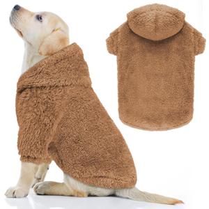 Fuzzy Dog Hoodie Dog Sweaters for Large Dogs Soft Double-Sided Plush Fleece Pet Sweater Pet Clothes Coats Hoodie Sherpa Hooded Sweatshirt(Coffee-L)