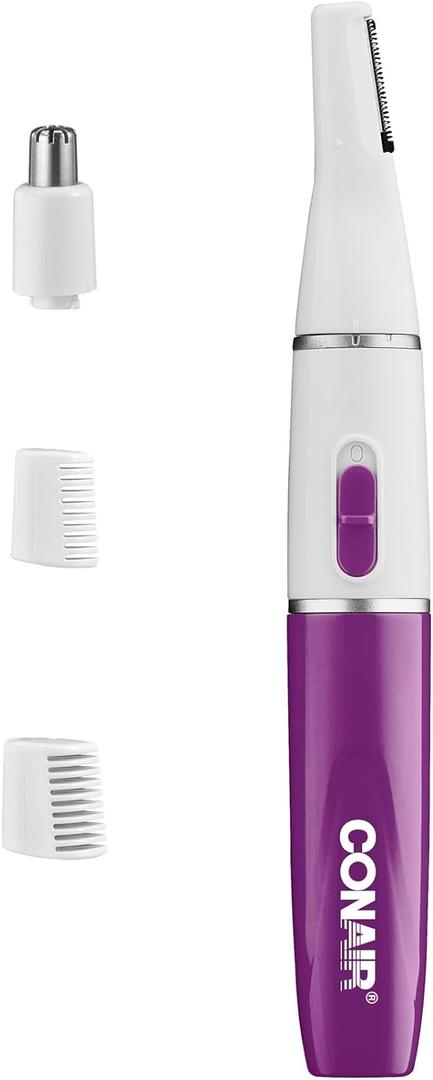 Conair All-in-1 Facial Hair Trimmer for Women, Perfect for Face, Ear/Nose and Eyebrows, Battery-Powered (1 Count (Pack of 1), White)