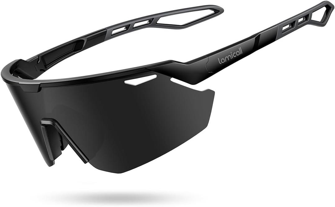 Lamicall 24g Polarized Sports Sunglasses for Men Women - UV400 Protection Sun Glasses for Baseball Running Cycling Driving (Black Frame-gray Lens)