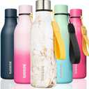 BJPKPK Insulated Water Bottles, 18 oz Stainless Steel Metal Water Bottle with Strap, BPA Free Leak Proof Thermos, Mugs, Flasks, Reusable Water Bottle for Sports & Travel, Marble-Amber