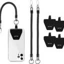OUTXE Phone Lanyard Tether with 4 Patch- 2 Phone Tether, 4 Phone Patch, Compatible with Smartphone- Black