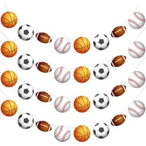 Outus 4 Pcs Sports Theme Banner 78 Inch Basketball Football Baseball Soccer Bunting Hanging Paper Garland for Birthday Baby Shower Sports Theme Party Decorations