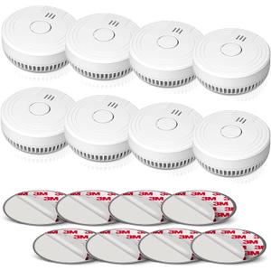 Ecoey Smoke Alarm Fire Detector, Battery Included Photoelectric Smoke Detector with Test Button and Low Battery Signal, Small Fire Alarm for Home, Bedroom FJ136GB, 8 Packs