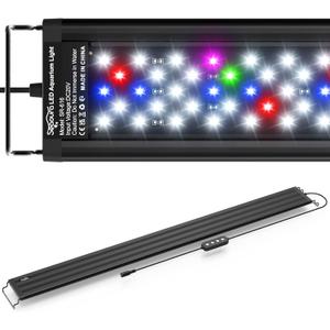 SEAOURA Led Aquarium Light for Plants-Full Spectrum Fish Tank Light with Timer Auto On/Off, 36-42 Inch, Adjustable Brightness, White Blue Red Green Pink LEDs with Extendable Brackets for Freshwater