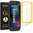 ivoler 4-Pack Tempered Glass Screen Protector Designed for Nintendo Switch 2 2025 [Easy Alignment Frame] 30s Installation, 9H Hardness Transparent HD Clear, Anti-Scratch Updated Version 7.9''