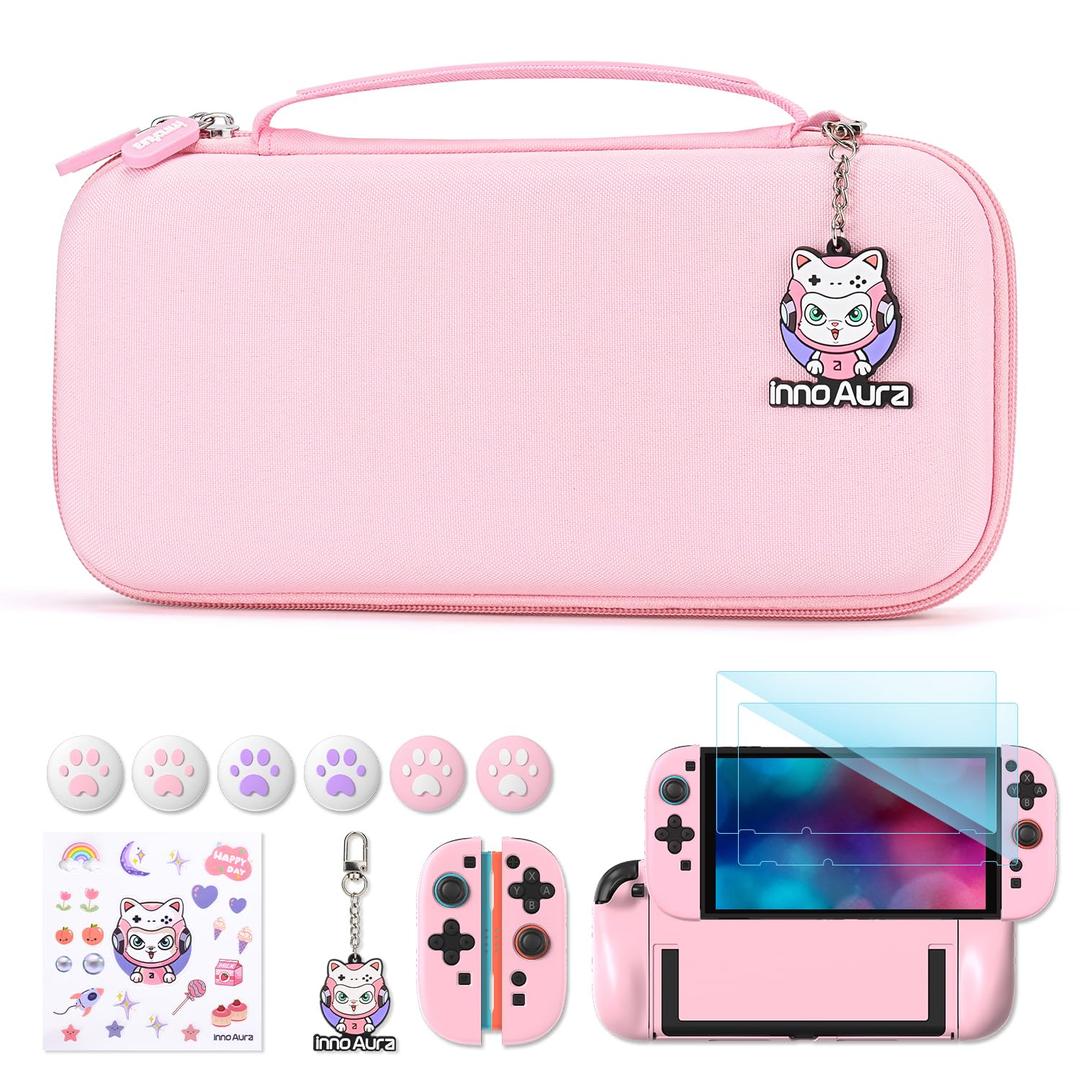 InnoAura Switch 2 Case Bundle for NS Switch 2 (2025), with Carrying Case, Protective Cover, Thumb Grips, Screen Protector