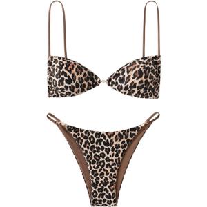 SOLY HUX Bathing Suit for Women Leopard Print Bikini Sets Two Piece Swimsuit (Large)