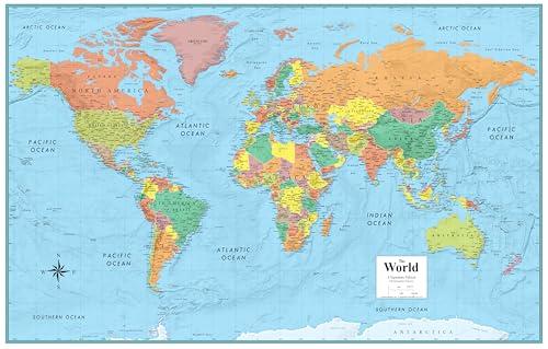 Swiftmaps 78" x 48" RMC Large World Wall Map Poster - Laminated Rolled (32x50 Signature World)