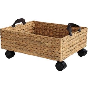 happimess BSK2014A Adaline 18.11" Classic Farmhouse Handwoven Hyacinth Rectangular Underbed Storage Bin with Wheels and Handles for Storage and Decoration in Bathroom, Bedroom, Entryway, Natural