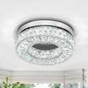 11.8 Crystal Ceiling Light Fixture, 6500K Cool White Flush Mount Ceiling Light, Modern Round LED Small Chandeliers for Bedroom Closet Kitchen Bathroom Foyer Hallway