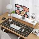 Floral XXL Mouse Pad, Keyboard and Mouse Pad with Stitched Edges, Extended Mousepad Gaming, Moroccan Keyboard Mats for Desk, Office Desk Mat (Black)