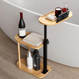 3 Layer Bath Tub Tray Table, Freestanding Bamboo Bath Tray Caddy for Tub Against Wall, Bath Table Tray Tub Shelf Bathroom Organizer Shelf for Luxury Spa and House Warming New Home
