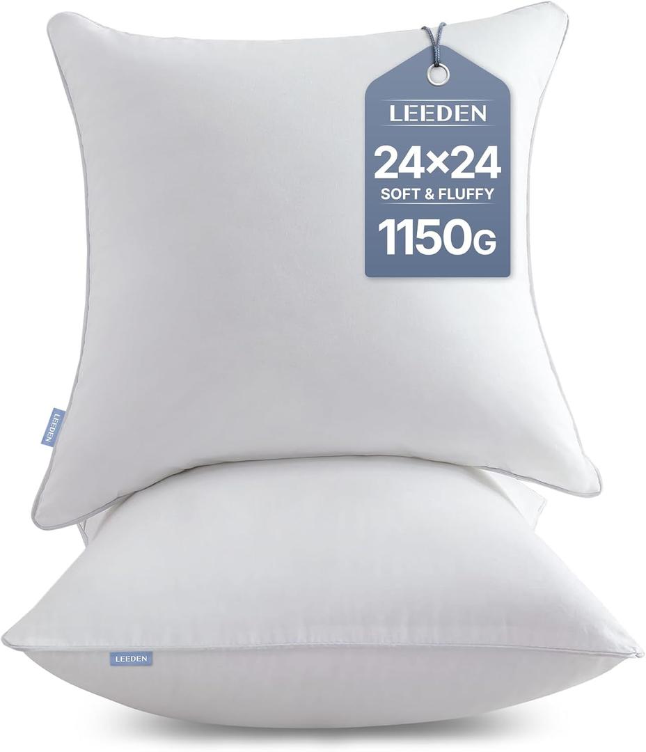 Leeden 24x24 Throw Pillow Inserts Set of 2-100% Cotton Cover