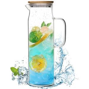 50oz Glass Pitcher with Lid, Glass Water Carafe with Handle, Fridge Water Jug Cold or Hot Beverages, Iced Tea, Milk, Juice