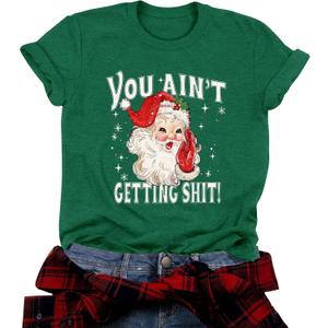Christmas Shirts for Women Funny Merry Xmas Holiday Short Sleeve Tee Tops (Green, M)