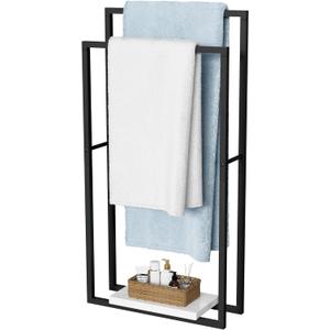 KES Standing Towel Racks for Bathroom with Heavy Marble Base, 38" H Towel Rack Stand for Bathroom 2-Tier, Blanket Rack for Bathroom Floor, Matte Black, BTH501-BK