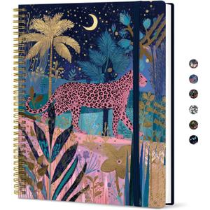Taja Large Spiral Lined Journal for Women, 8.5" x 11" Notebooks for Work Collge Ruled, A4 Aesthetic Cute Journaling Notebooks for Writing, Plastic Cover, Midnight Jungle