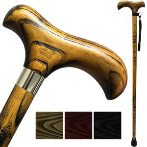 Handmade Wooden Walking Canes for Men American Oak Walking Sticks with Wrist Strap and Rubber Tips Lightweight Wood Crutch for Seniors - 36 Inches (Yellow)