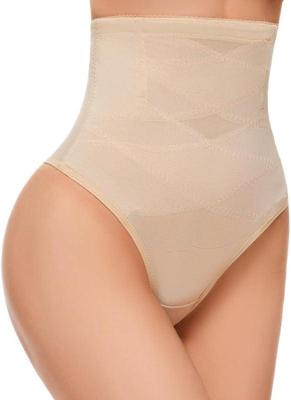 SIMIYA Thong Shapewear Tummy Control for Women High Waist Stay-Put Body Shaper Girdle Compression Stomach Shapewear Thong (Small, #01-1pc Nude-high Waisted)