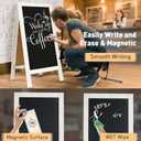 DOLLAR BOSS 40" x 20" A-Frame Chalkboard Sign Double-Sided Magnetic Sandwich Board Solid Pine Wood Frame Stable Wind Resistant Freestanding Menu Display for Outdoor, Caf, Wedding, Business, White