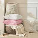 decorUhome Throw Pillow Covers 20x20 Inch Set of 2, Soft Plush Faux Wool Beige Solid Couch Pillow Covers, Accent Farmhouse Neutral Square Pillow Cases for Sofa Bed Living Room