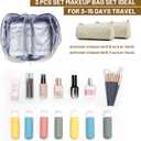 BOYATU Travel Makeup Bag Organizer: 3 Pcs Set Large Capacity Cosmetic Bags Holds 1020 100ml Full-Size Bottles - 180Open-Flat Make up Case 3-sec touch-up - Toiletry Bag Gift women (01-D-Beige)