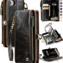 Defencase Compatible with iPhone SE 2020 2022 Case Wallet with RFID Blocking Card Holder for Women Men, Soft PU Leather Magnetic Snap Flip Zipper Strap Wallet Phone Case Fit for iPhone SE/7/8, Coffee