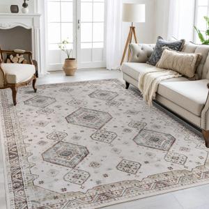 Superior Washable Indoor Large Area Rug, Nylon, Foldable, Vintage Rug for Bedroom, Living Room, Dining Room, Hallway, Durable, Cotton Backing, Machine Wash, Burj Collection, 2' x 15', Ivory
