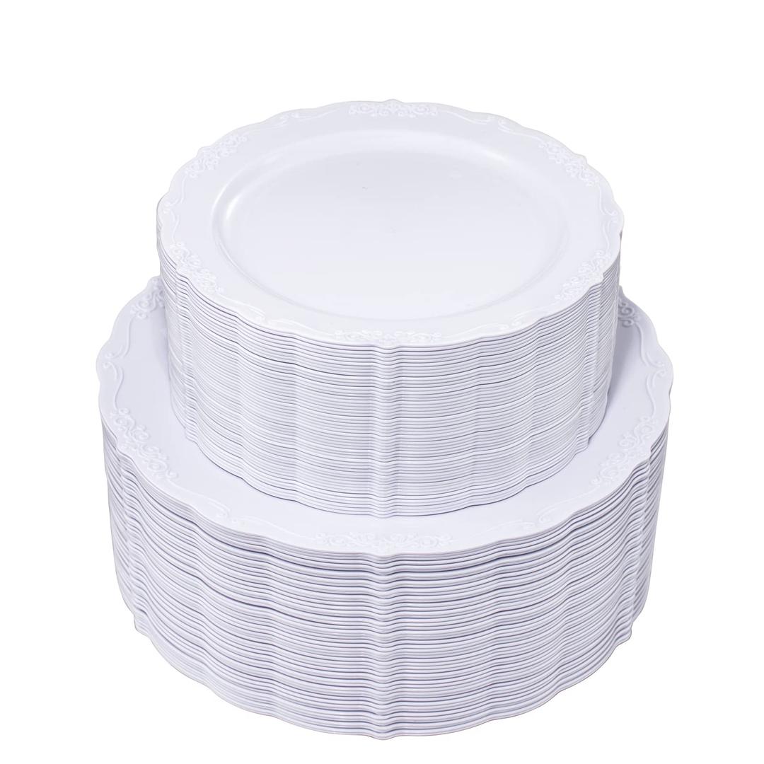 U-QE 36PCS White Disposable Plates - Premium Hard Plastic Plates for Wedding and Party Use