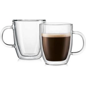 Bodum 10oz Bistro Double Wall Insulated Mug, High-Heat Borosilicate Glass, Set of 2, Clear