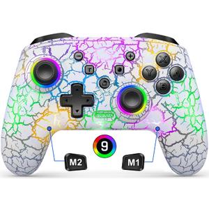 Gammeefy Switch Controller, Wireless Switch Pro Controller for Nintendo Switch/Lite/OLED, 9 Color Adjustable LED Switch Remote Compatible with PC/Android/IOS with Programmable Function (White)