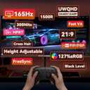 Raywego 34 Inch Curved Gaming Monitor, WQHD 3440 x 1440p, 165Hz 1ms, 21:9 Ultrawide, 127% sRGB, Ergonomic Height Adjustable Stand, PIP/PBP, RGB Backlight, Black
