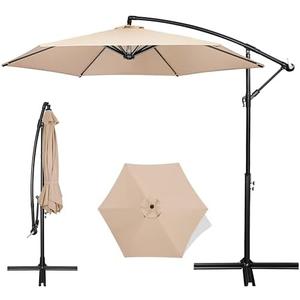 FRUITEAM Offset Patio Umbrella, 10 FT Heavy Duty Cantilever Outdoor Umbrella with High-Strength Frame & Infinite Tilt, All-Weather UV Protection Sun Shade for Poolside, Garden, Backyard, Beige