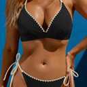 Aidonger Bikini Set for Women Sexy String Two Piece Swimsuit Halter Triangle Shell Stitched Bathing Suit (Black, L)