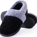 Evshine Women's Fuzzy Memory Foam Slippers, Closed Back Knit Bedroom Slippers, Slip-On Warm House Shoes for Indoor & Outdoor Comfort (7-8, Black/Grey)