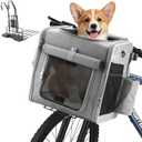 Xixter Dog Bike Basket Carrier  Secure Pet Bicycle Basket with Mesh, Safety Lanyard & Contains Metal Supports Reflective Strips for Small Dogs up to 22 lbs,Suitable for Mountain Bikes Grey