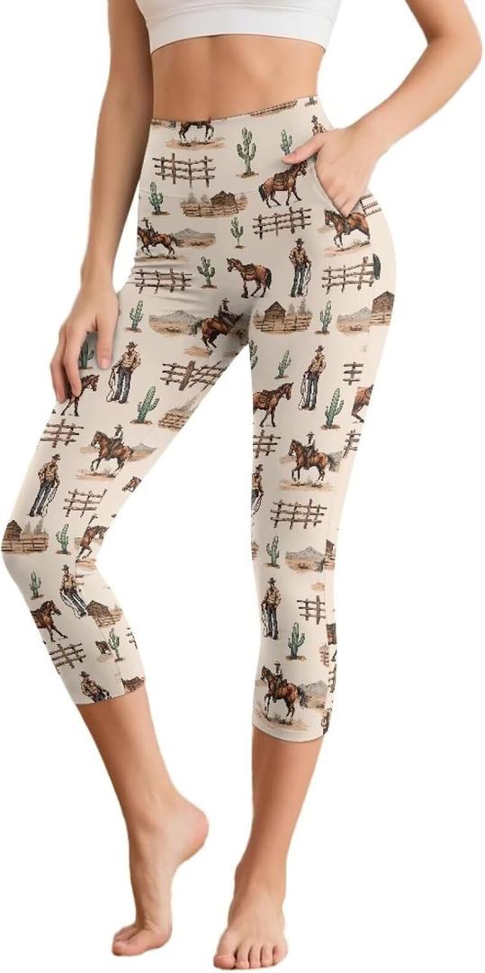 Cute Capri Leggings with Pockets for Women XS-3XL High Waisted Workout Pants (XL)