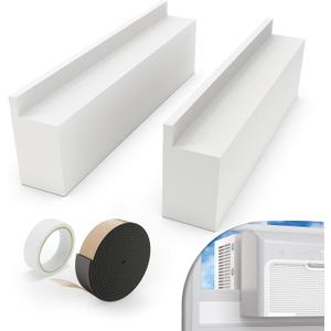 Window Air Conditioner Foam Block for U-Shaped Window AC Units, 2 Pack Air Conditioner Side Insulation Foam Blocks with Seal Strip, Prevent Cold Air Leakage, White