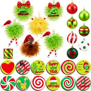 Syhood 37 Pcs 1.57 Inch Whimsical Christmas Tree Ornaments Balls Lime Green Bendable Christmas Tree Decorations Ornaments (Classic Style)