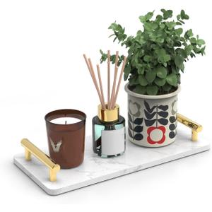 Guest Towel Holder Tray for Bathroom,Marble Slab with Handles -Napkin Holder for Kitchen - Bathroom Tray (Gold,Small) (10.6" x 4.7" x 2")