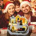 Christmas Collectibles Building Village House Musical Snow Globe Resin Figurines with 8 Music Snowman, Christmas Train Come with Xmas Gift