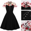 Women's Vintage Polka Dot 1950s Audrey Retro Rockabilly Prom Dress 50's 60's A-Line Cocktail Party Swing Dress (Black, S)