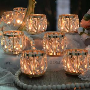 6pcs Tabletop Tealight Crystal Candle holders3.5''x3.5'' Class Votive Holder Home Decoration,Table centerpieces/Wedding Decor,Gorgeous Gift,Tabletop/Centerpiece Votive Holder (French Gold)