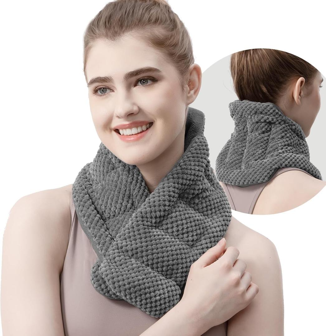 uncn Microwavable Heating Pads for Neck and Shoulders Pain Relief Microwave Heat Pack Versatile Weighted Moist Heated Neck Wrap Reusable Herbal Nature Calming Beanbag Warm Compress 29X7 in 2.4Pounds (Gray)