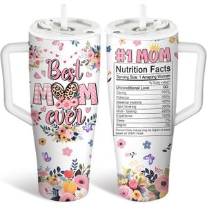 Best Mom Ever Tumbler - 40 oz with Handle and Straws, Leak-proof, Stainless Steel Insulated Travel Coffee Mug, Best Mom Cup Gifts for Mom's Birthday, Mother's Day Gifts from Daughter Son (1 pc)
