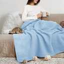 THREAD SPREAD Organic GOTS Cotton Blanket, Queen - 350 GSM, Antistatic, Fuzzy Soft, Lightweight, Sofa, Camping & Travel, Perfect Herringbone All Seasons Throw, Light Blue with Free Tote Bag