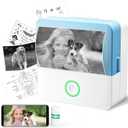 ADBAOBO Print Pods Mini Printer, Portable Sticker Printer Machine, Thermal Inkless Bluetooth Pocket Sticker Maker with 1 Roll Paper for Photo, Study Notes, Receipt, Journals, DIY, Blue