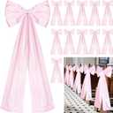 Large Wedding Pew Bows with Long Tails 12 x 29.5 Inch Wedding Aisle Decorations Bows Satin Ribbon Background Decor for Bridal Shower Reception Ceremony (Pink,24 Pcs)